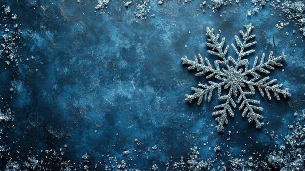 Beautiful intricate snowflake sparkling in a winter wonderland background. photo