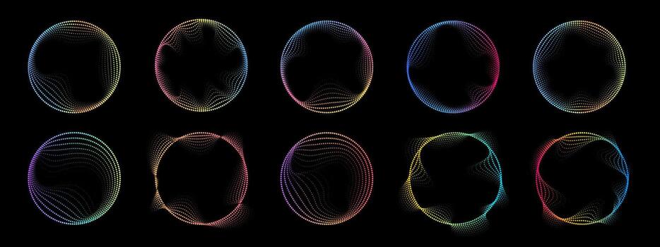 Neon gradient circular line frames. Bright glowing wave rings symbolizing motion, energy, and innovation. abstract background for futuristic or digital projects. vector