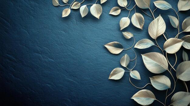 Elegant leaf patterns on a blue background create a stunning photo