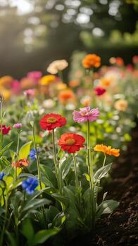 Vibrant Flowers Bloom in a Sunny Garden During Spring With a Colorful Array of Petals photo