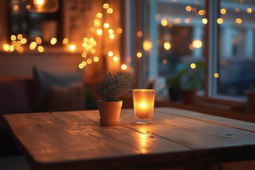 acogedor iluminado ajuste presentando colgando ligero bombillas en un calentar interior espacio a oscuridad foto