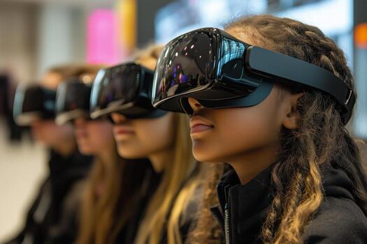 Students Engaging in Virtual Reality Exploration During a Technology Workshop at a Community Center photo