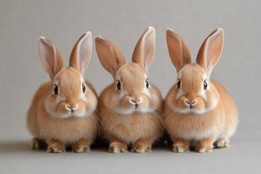 Cute Rabbits Sitting Side by Side on a Soft Surface in a Calm Indoor Setting photo