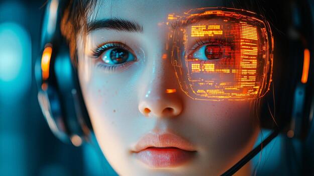 Woman Engages With Virtual Reality Technology in a Modern Environment During the Day photo