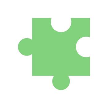 Flat green jigsaw puzzle tile silhouette. Bright game piece element for table activities. Perfect for boardgame play, hobby fun, and creative leisure concepts. vector
