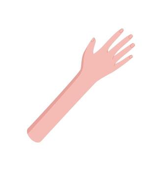 Flat colorful raised human hand with open fingers. A creative gesture symbolizing people and community connection. Minimal art concept focusing on unity and solidarity. vector