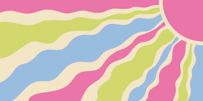 Groovy retro sun bursts with horizontal pink wave pattern and flat rays. Y2k sun shapes add color and sunshine as a graphic background, perfect for trendy modern creative projects. vector