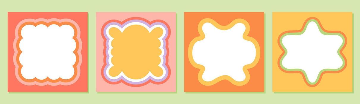 Groovy retro wavy rectangle frame set in colorful style. Bold outline and graphic shape create abstract border. Modern y2k background for creative set and trendy design elements. vector