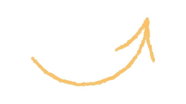Yellow chalk swirl hand drawn arrow icon with soft textured stroke. Upward sketch pointer forms a creative element, unique symbol and bold icon. Rustic stroke style adds a dynamic art accent. vector