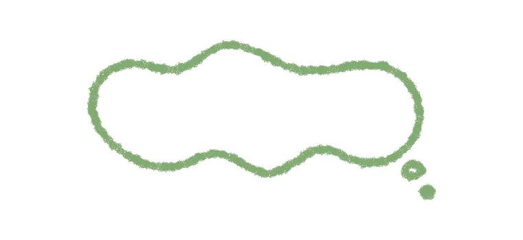 Chalk hand drawn fluid speech balloon with a soft outline. Blank cloud box and round comment icon for message or thought. Rectangle element for creative concept in green accent. vector