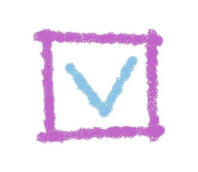Hand drawn chalk checkbox icon with bold blue symbol and patch style. Square check box graphic as modern element in a rough chalk finish, perfect as a unique patch or square icon. vector
