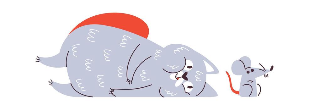 Lazy cat and mouse animals vector