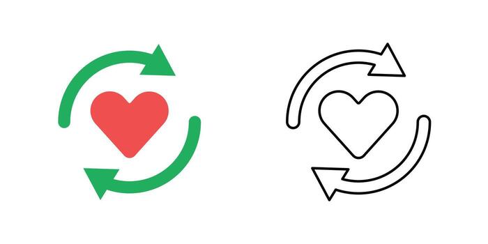 Feedback loop heart icon showing circular arrows around a heart symbol. Perfect for ethical AI improvement, user empathy design, and positive feedback systems. vector
