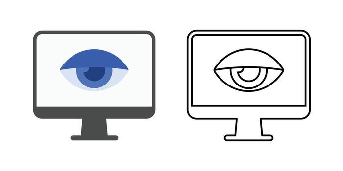 Insight window icon showing a monitor with a half-open eye symbol revealing an inner algorithm. Perfect for ai transparency, system insight visualization, and explainable machine learning concepts. vector