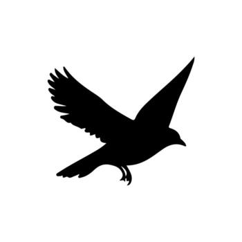 Silhouette of a bird in flight with extended wings, dark against a white background vector