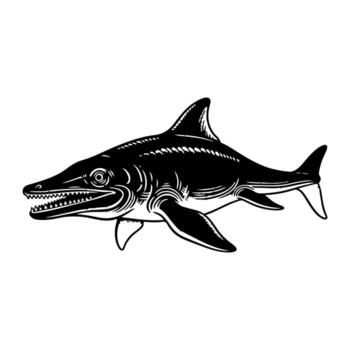 A black and white illustration of a shark. It features sharp teeth and multiple fins vector
