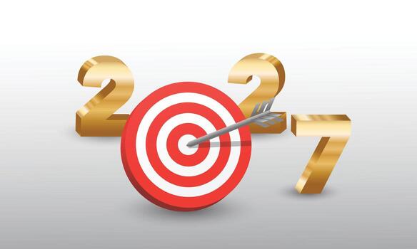 3d rendering of the New year's date 2027 and a sports target for darts and arrows. vector