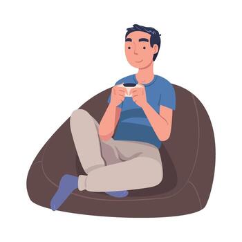 Man Character with Gamepad as Digital Device Sitting in Armchair Suffering from Internet Addiction Illustration vector