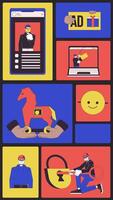 Digital scams and phishing attacks animated bento grid layout. Hacker mask. Deceptive ad. Malware threat 2D animation flat cartoon ui collage design. Vertical 4K motion graphic collection video