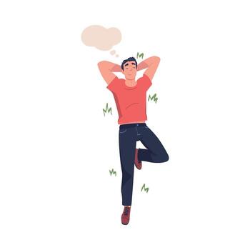 Man Character Dreaming Imagining and Fantasizing Having Spontaneous Thought in Bubble Lying on Grass Above View Illustration vector