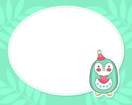 Frame for Text with Cartoon Penguin Holding Heart Template vector