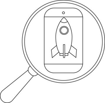 un teléfono inteligente muestra un cohete dentro un aumentador vaso marco vector