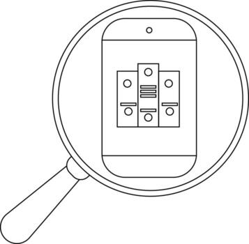 A smartphone is visible under a magnifying glass Displaying three filing cabinets and a search icon vector