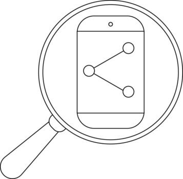 Magnifying glass over phone displaying connected circles vector