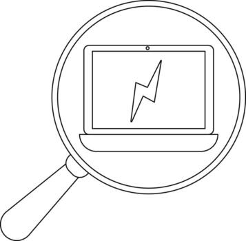 un aumentador vaso se enfoca en un ordenador portátil mostrando un relámpago tornillo vector