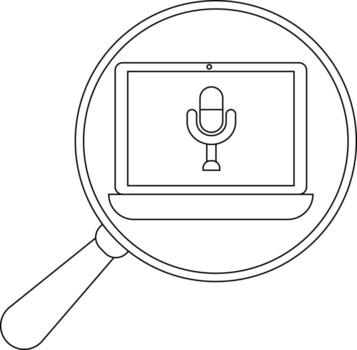 un aumentador vaso se enfoca en un ordenador portátil mostrando un micrófono icono en sus pantalla vector