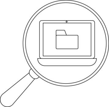 A magnifying glass focuses on a laptop with a folder icon displayed on the screen vector