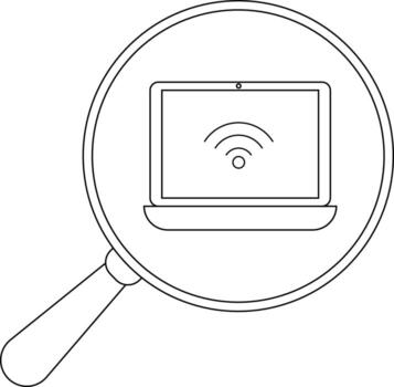 un aumentador vaso Destacar un ordenador portátil mostrando un Wifi símbolo en sus pantalla vector