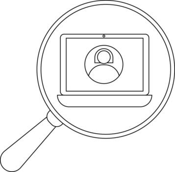 Magnifying glass over laptop displaying a user icon vector
