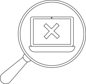 A magnifying glass focuses on a laptop screen displaying an X symbol vector