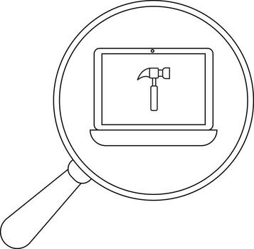 un aumentador vaso muestra un ordenador portátil con un martillo desplegado en sus pantalla vector