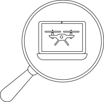 Laptop displaying a drone viewed through a magnifying glass vector