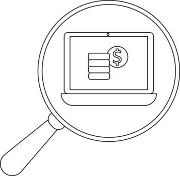 ordenador portátil monitor de un apilar de monedas con un dólar firmar debajo un aumentador vaso vector