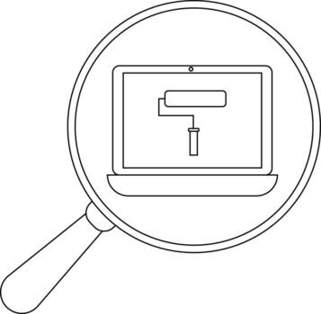 Laptop screen showing a paint roller within a magnifying glass frame vector