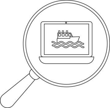 aumentador vaso se enfoca en un ordenador portátil mostrando un Embarcacion navegación en olas vector