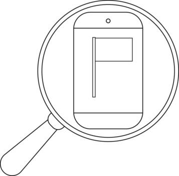 un aumentador vaso revela un teléfono mostrando un bandera icono creando un minimalista tecnología investigación gráfico vector