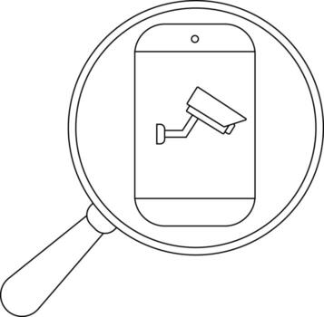 Magnifying glass over a phone screen displaying a security camera icon vector