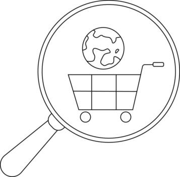 resumido icono de un aumentador vaso con un mundo globo y compras carro dentro vector