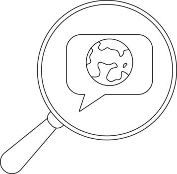 un aumentador vaso se enfoca en un habla burbuja conteniendo un tierra globo todas resumido en negro vector