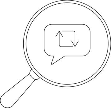 A magnifying glass focuses on a speech bubble containing up and down arrows vector