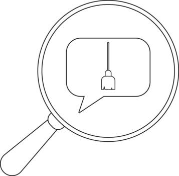 A magnifying glass highlights a speech bubble with an image of a mop inside vector
