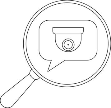 A magnifying glass reveals a speech bubble with a security camera inside vector