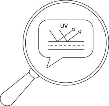 Magnifying glass focuses on a speech bubble with UV text and light reflection diagram vector
