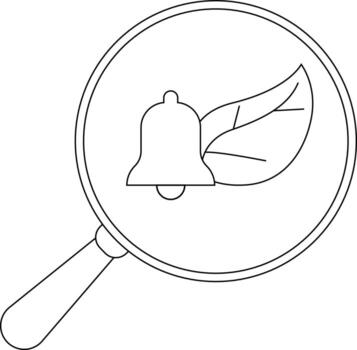 A magnifying glass focuses on a bell and leaf highlighted within its circular lens vector