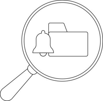 Magnifying glass highlighting a folder and a notification bell vector
