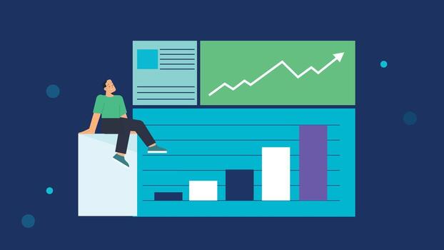 Man analyzing data growth charts on digital dashboard vector